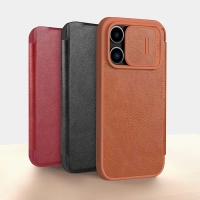 Bao da iPhone 15/ 15 Plus/ 15 Pro/ 15 Pro max Nillkin Qin Pro Leather Case (bảo vệ camera, có khay cài thẻ)