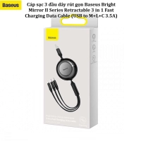 Cáp sạc nhanh 3 đầu dây rút gọn Baseus Bright Mirror II Series Retractable (USB to M+L+C 3.5A) 1.1m