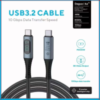 Cáp USB 3.2 Gen 2 Type C, có màn hình hiển thị, tốc độ 10Gbps, video 8k, sạc nhanh PD 100W, dài 1 mét