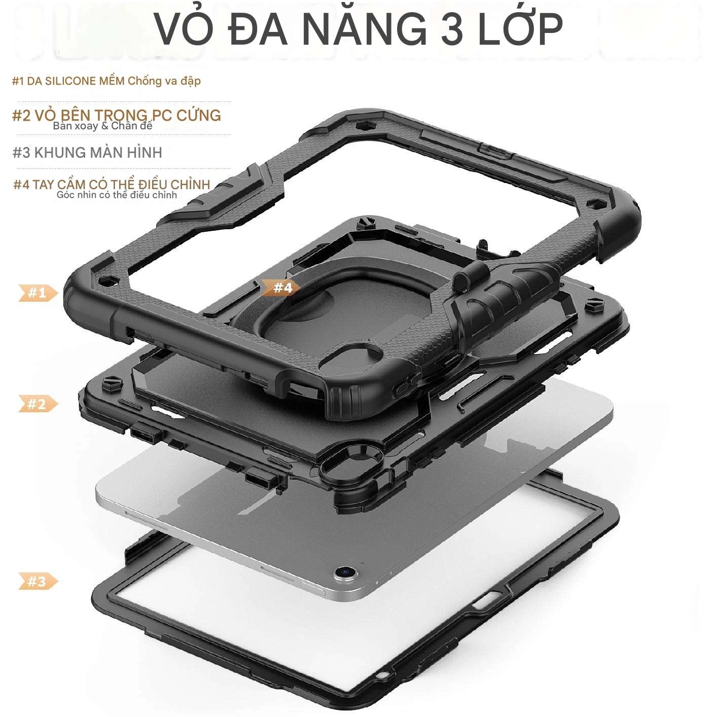 Ốp lưng chống sốc iPad 10.9 2022/ iPad gen 10 (3 lớp bảo vệ siêu bền, tay cầm xoay 360 độ)