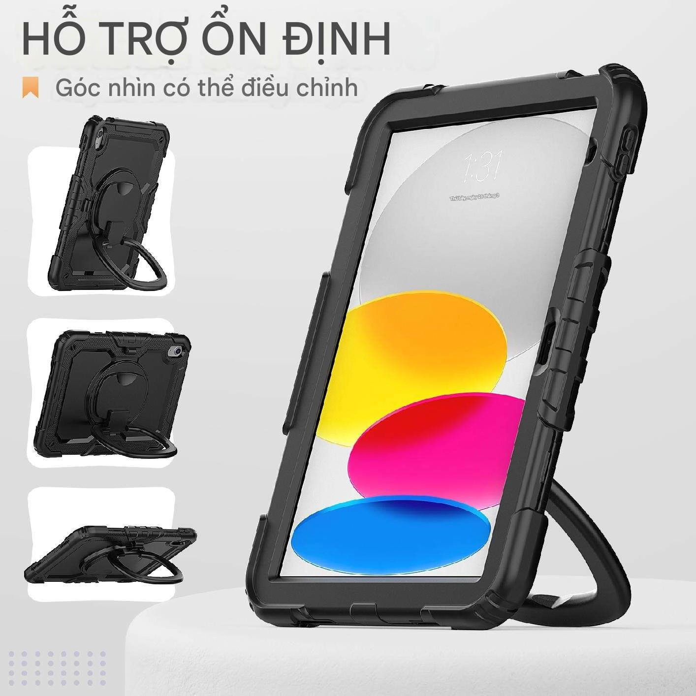 Ốp lưng chống sốc iPad 10.9 2022/ iPad gen 10 (3 lớp bảo vệ siêu bền, tay cầm xoay 360 độ)