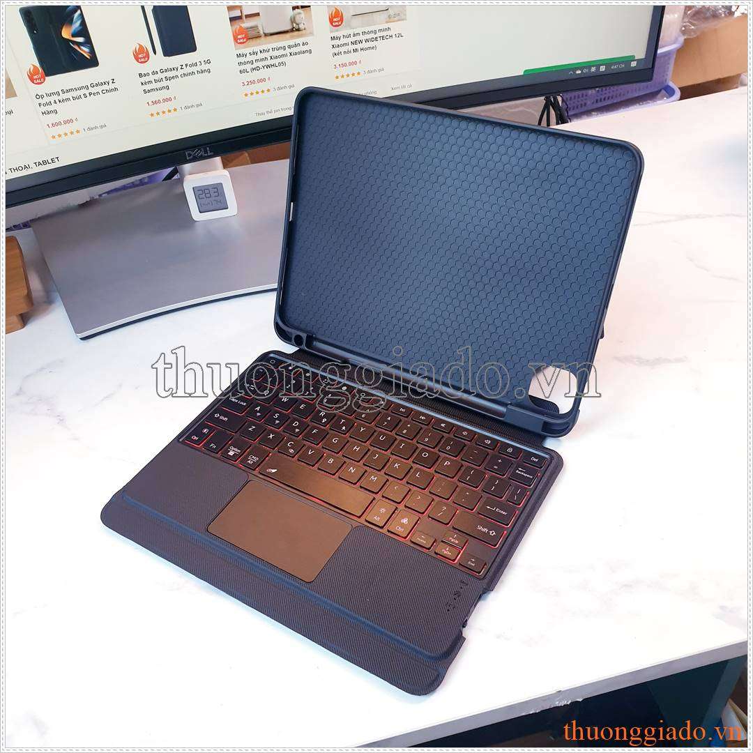 Bao da kèm bàn phím iPad Air 5 M1 11 inch 2021 , iPad Air 4 10.9 inch 2020 có touchpad, có đèn nền phím bấm, có ngăn để bút, hỗ trợ kết nối 3 thiết bị cùng lúc (mẫu 2023)