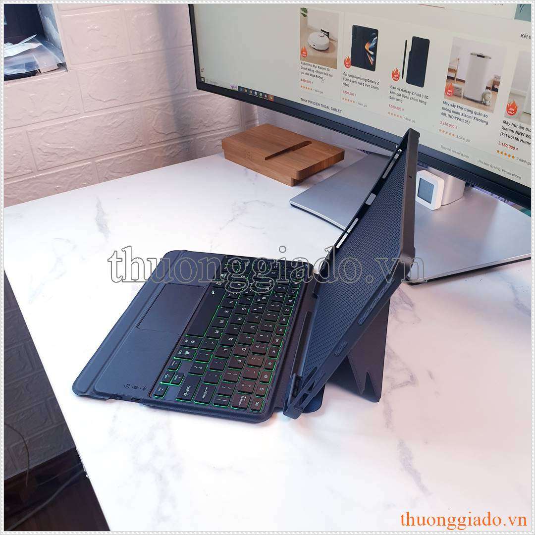 Bao da kèm bàn phím iPad Air 5 M1 11 inch 2021 , iPad Air 4 10.9 inch 2020 có touchpad, có đèn nền phím bấm, có ngăn để bút, hỗ trợ kết nối 3 thiết bị cùng lúc (mẫu 2023)