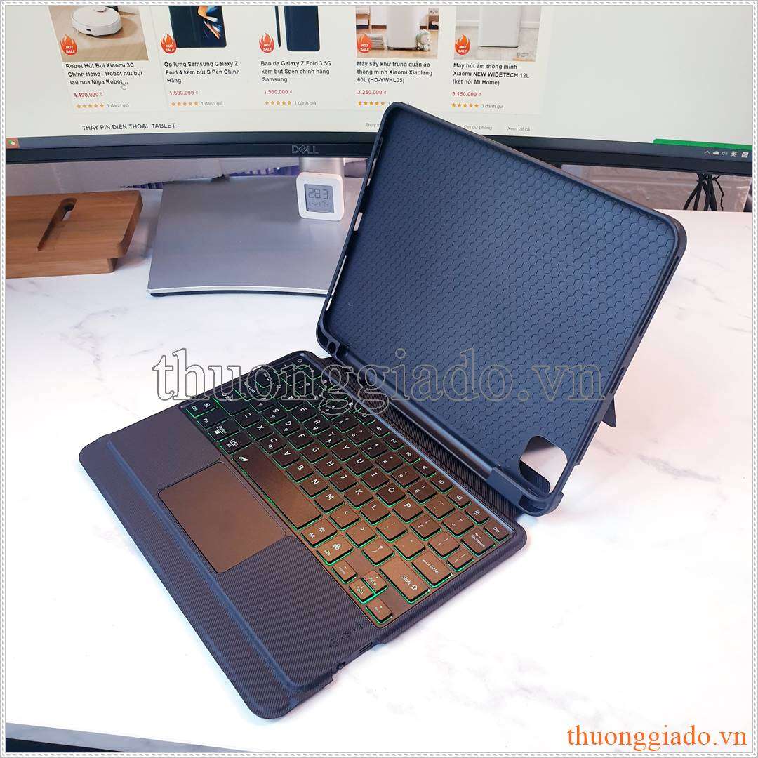 Bao da kèm bàn phím iPad Air 5 M1 11 inch 2021 , iPad Air 4 10.9 inch 2020 có touchpad, có đèn nền phím bấm, có ngăn để bút, hỗ trợ kết nối 3 thiết bị cùng lúc (mẫu 2023)