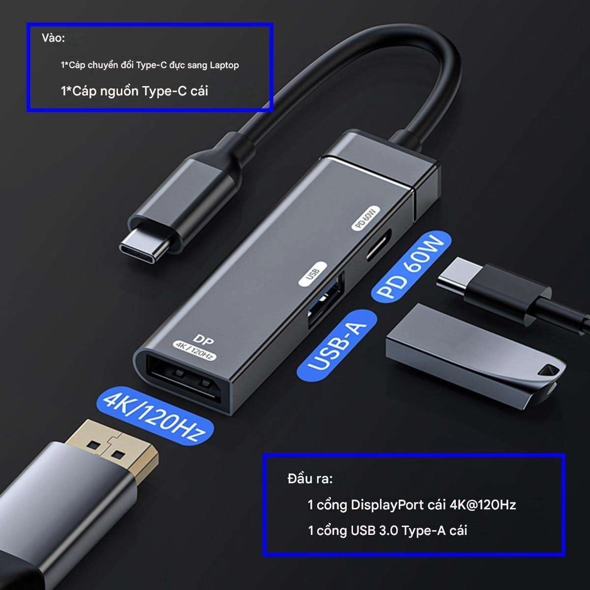 Bộ chuyển đổi đa cổng Type-C sang DisplayPort USB 3.0   Sạc USB-C (PD 60W)
