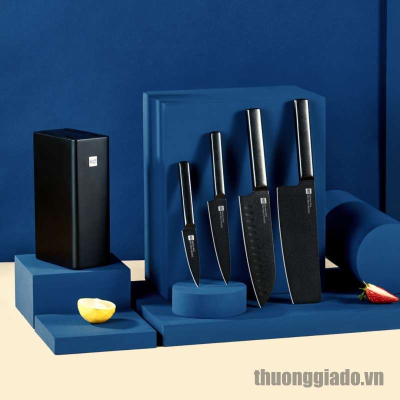 Bộ dao nhà bếp chống dính Xiaomi Huohou, 5pcs, thép không gỉ, phủ nano màu đen