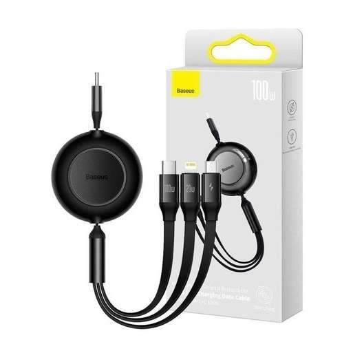Cáp Sạc Dây Dẹt Rút Công Suất 100W Baseus Bright Mirror Series II với 3 cổng trong 1