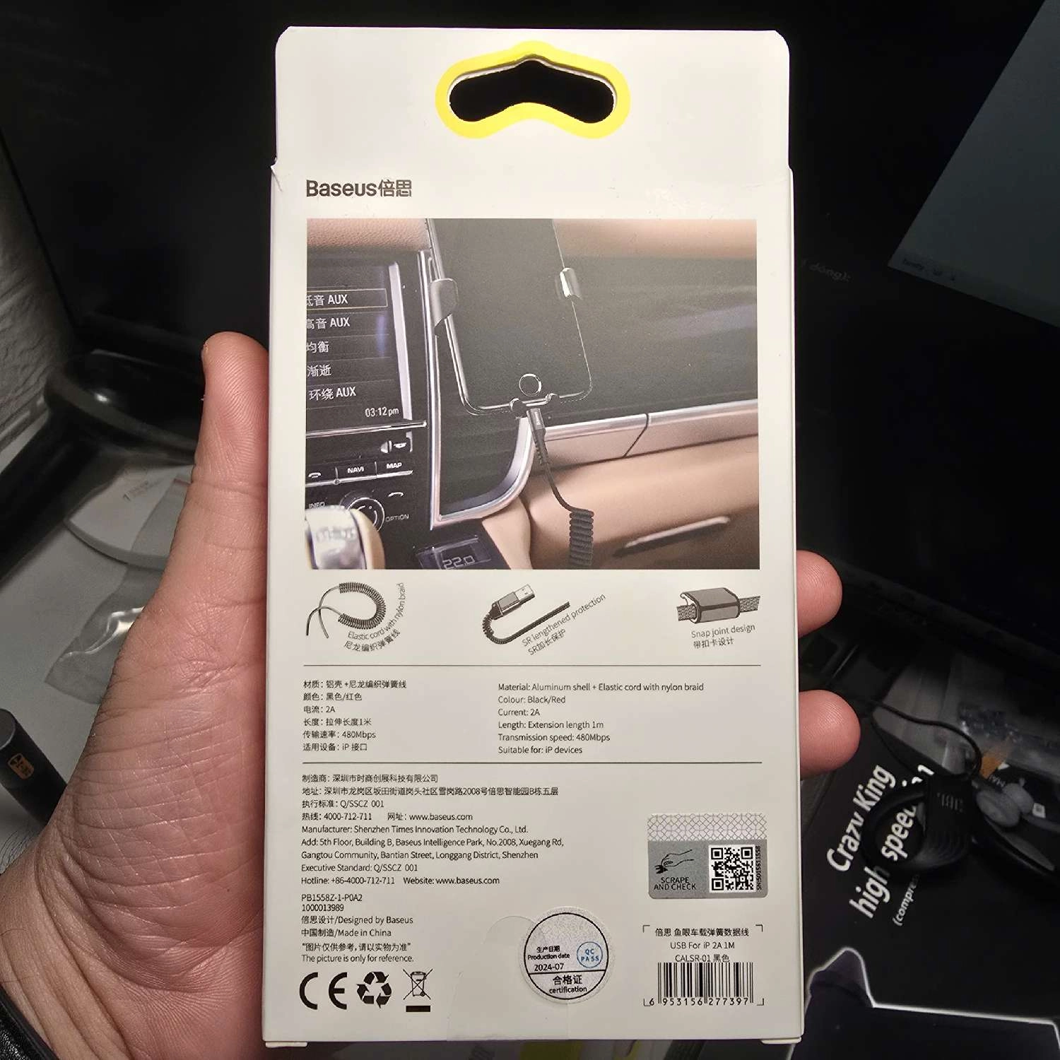 Cáp sạc lò xo đàn hồi USB sang Lightning Baseus