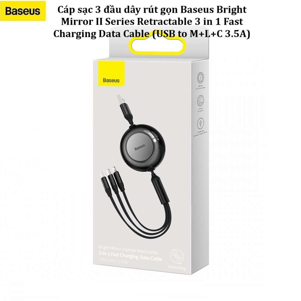 Cáp sạc nhanh 3 đầu dây rút gọn Baseus Bright Mirror II Series 3.5A 1.5m