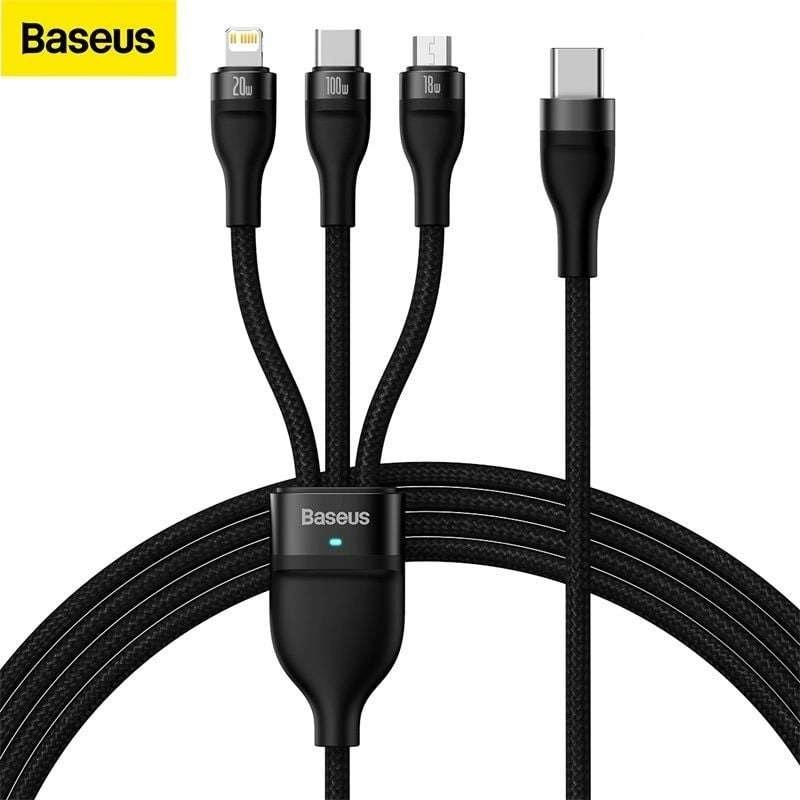 Cáp sạc nhanh đa năng 3 in 1 Baseus Flash Series Ⅱ One-for-three Fast Charging Cable Type-C to M L C 100W 1.5M