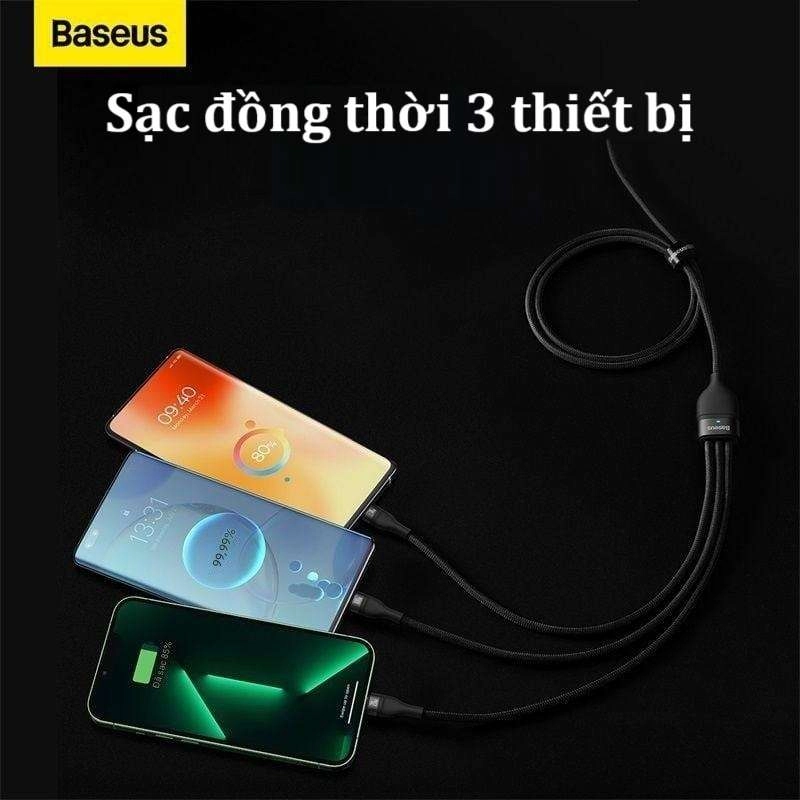 Cáp sạc nhanh đa năng 3 in 1 Baseus Flash Series Ⅱ One-for-three Fast Charging Cable Type-C to M L C 100W 1.5M