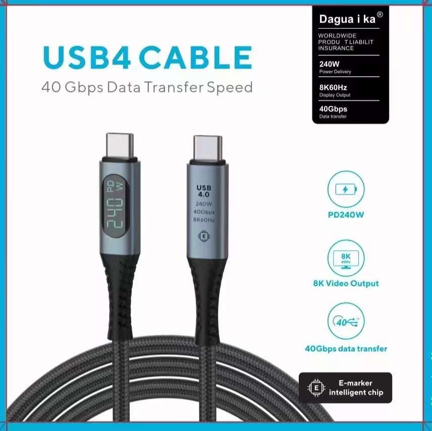 Cáp sạc usb4 type c, có màn hình, tốc độ 40Gbps, sạc nhanh PD 240W, video 8K 60Hz
