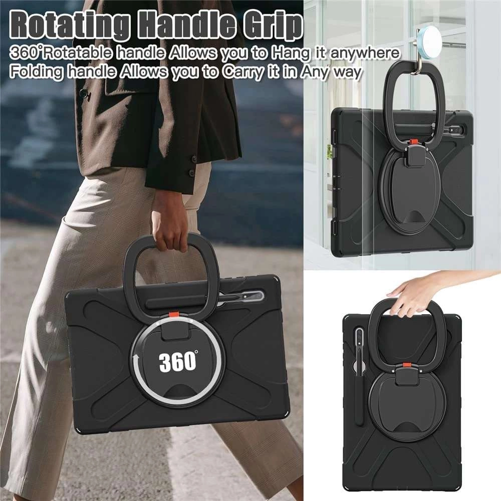 Ốp lưng chống sốc Samsung Tab S11 Ultra (3 lớp bảo vệ siêu bền, tay cầm xoay 360 độ)