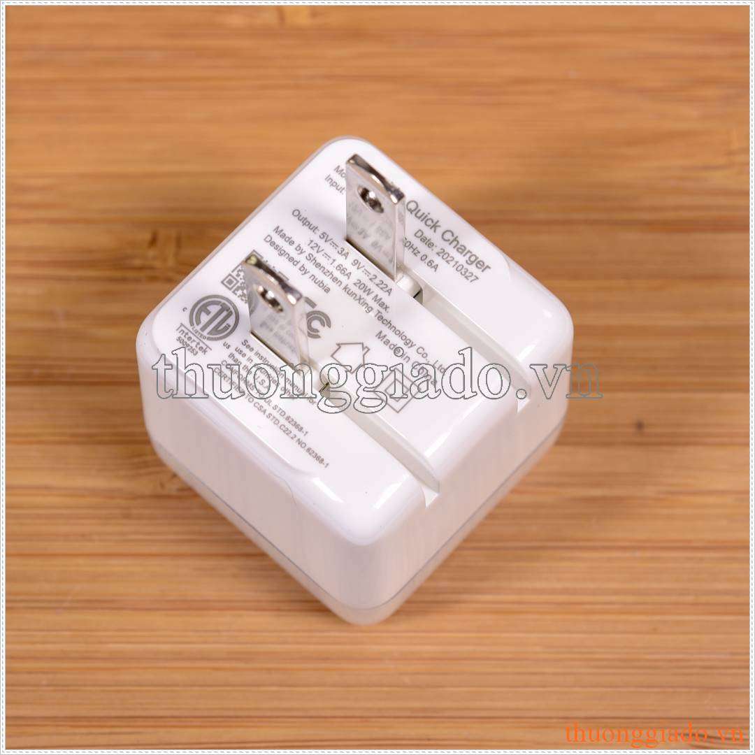Củ sạc Nubia 20W Cube Quick Charger (Type-C) Model PA0207 sạc cho iphone thế mới