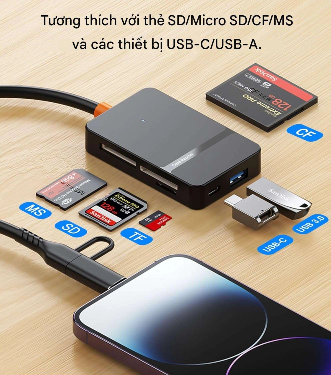Đầu đọc thẻ cho iPhone, iPad, MacBook, Type-C Lightning 8 in 1 Card Reader (ADS-315)
