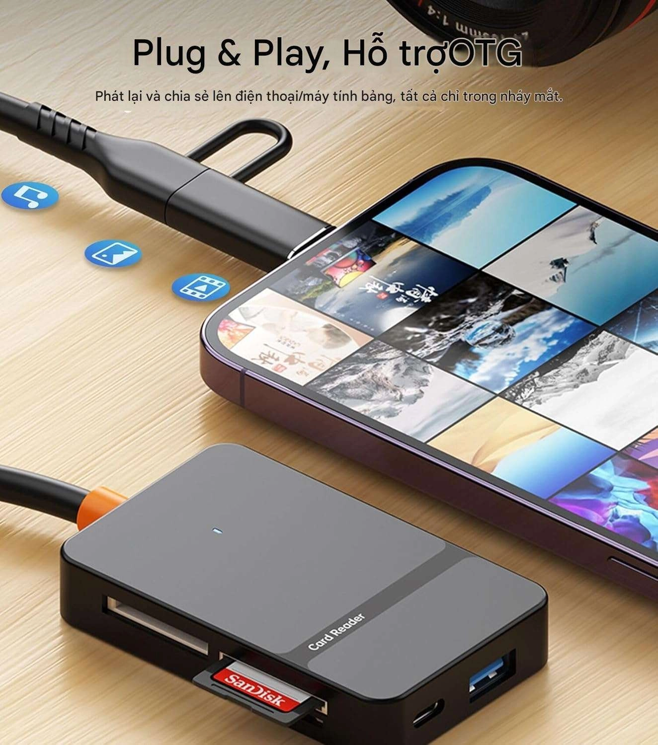 Đầu đọc thẻ cho iPhone, iPad, MacBook, Type-C Lightning 8 in 1 Card Reader (ADS-315)