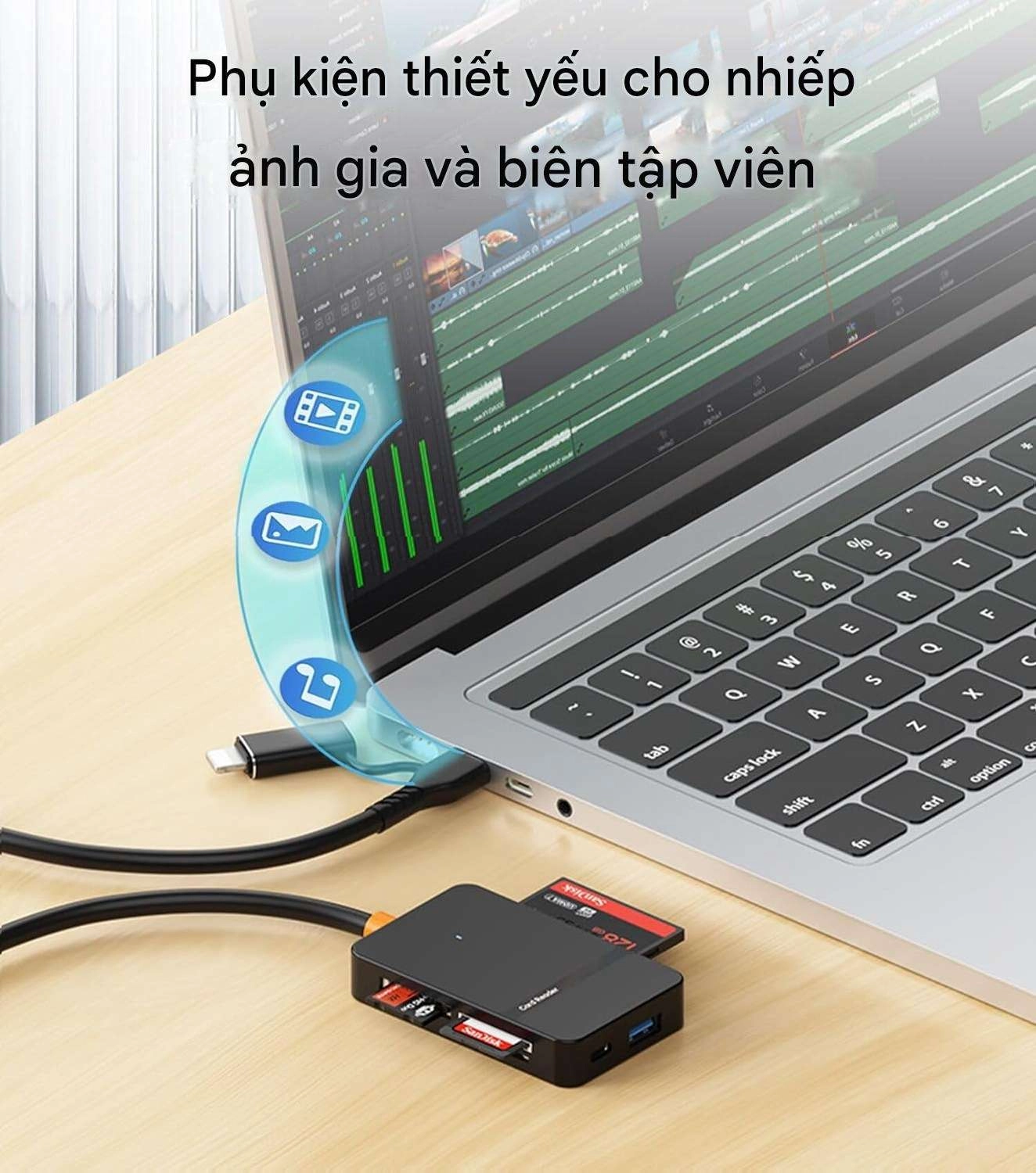 Đầu đọc thẻ cho iPhone, iPad, MacBook, Type-C Lightning 8 in 1 Card Reader (ADS-315)