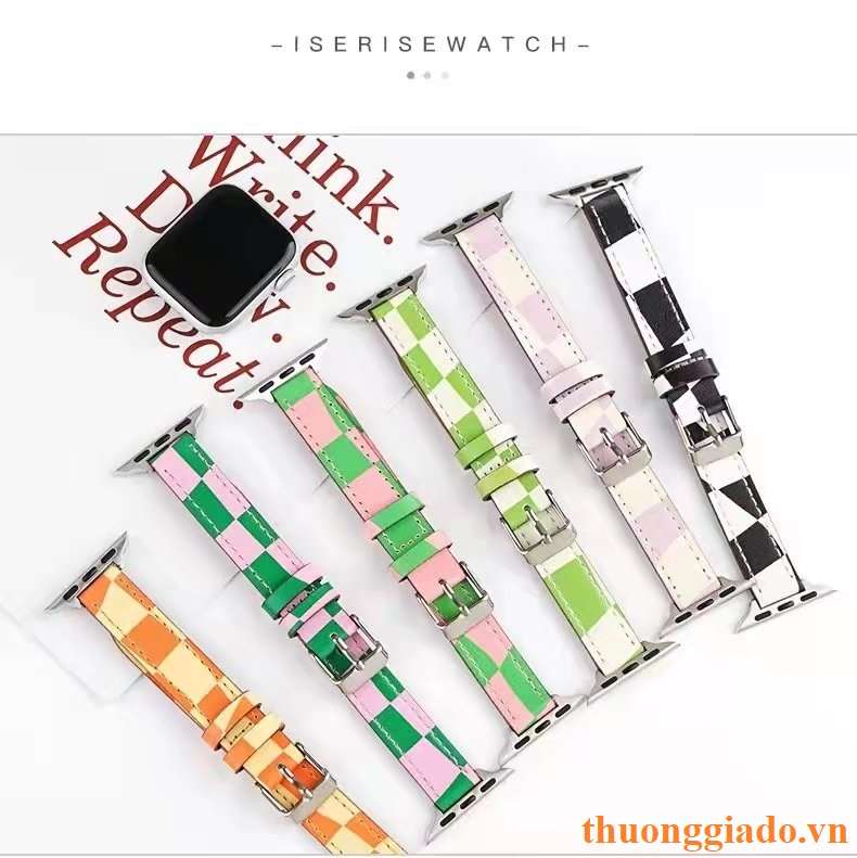 Dây đồng hồ Apple Watch 38mm/ 40mm/ 41mm/ 42mm/ 44mm/ 45mm (chất liệu da bò, họa tiết caro) series 1 đến series 7