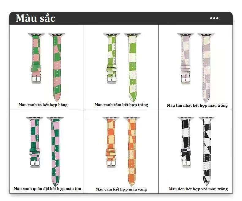 Dây đồng hồ Apple Watch 38mm/ 40mm/ 41mm/ 42mm/ 44mm/ 45mm (chất liệu da bò, họa tiết caro) series 1 đến series 7