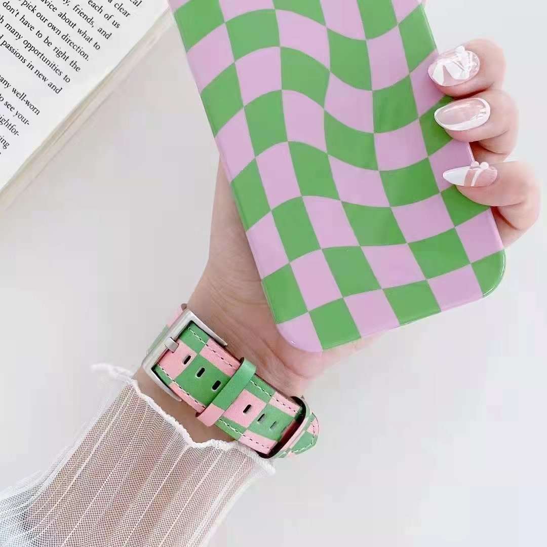 Dây đồng hồ Apple Watch 38mm/ 40mm/ 41mm/ 42mm/ 44mm/ 45mm (chất liệu da bò, họa tiết caro) series 1 đến series 7