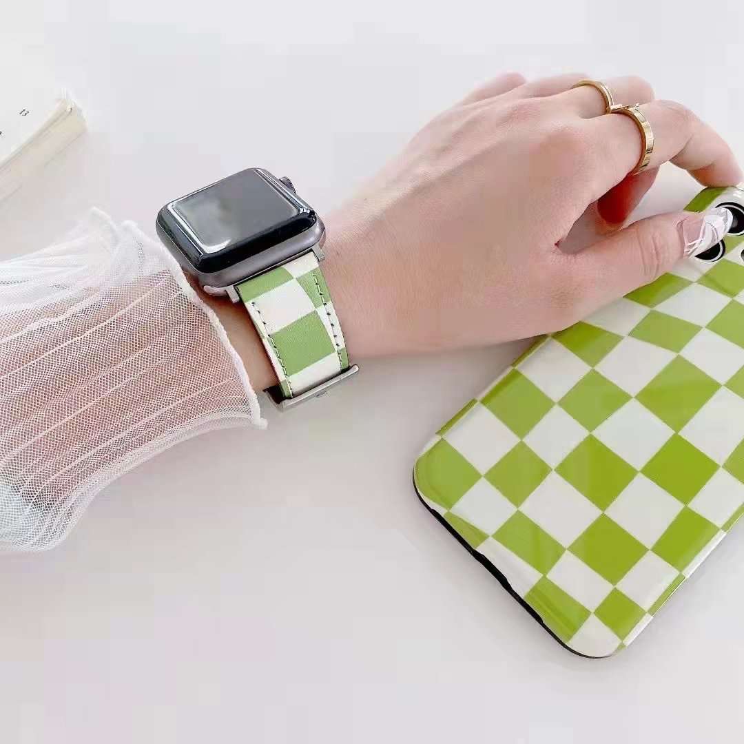 Dây đồng hồ Apple Watch 38mm/ 40mm/ 41mm/ 42mm/ 44mm/ 45mm (chất liệu da bò, họa tiết caro) series 1 đến series 7