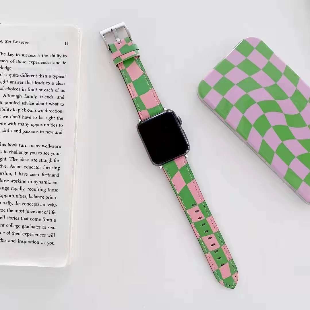 Dây đồng hồ Apple Watch 38mm/ 40mm/ 41mm/ 42mm/ 44mm/ 45mm (chất liệu da bò, họa tiết caro) series 1 đến series 7