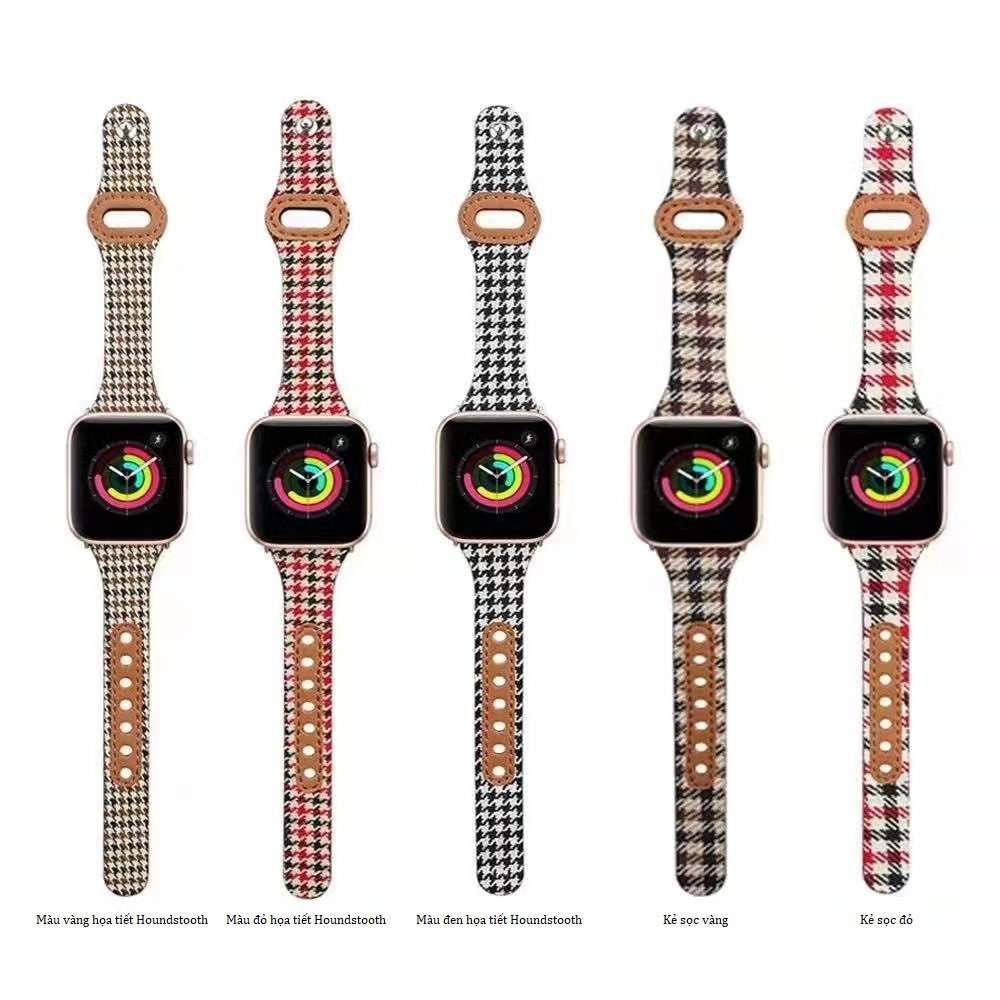 Dây đồng hồ Apple Watch 38mm/ 40mm/ 41mm/ 42mm/ 44mm/ 45mm (chất liệu da bò, họa tiết Houndstooth) series 1 đến series 7