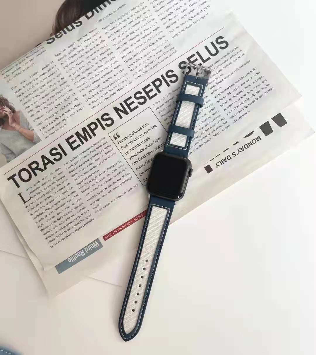 Dây đồng hồ Apple Watch 38mm/ 40mm/ 41mm/ 42mm/ 44mm/ 45mm (chất liệu da bò, họa tiết kẻ sọc) series 1 đến series 7