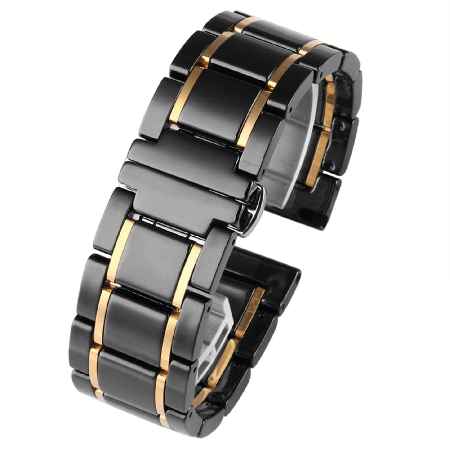 Dây đồng hồ gốm sứ đan xen hợp kim sáng bóng size 22mm