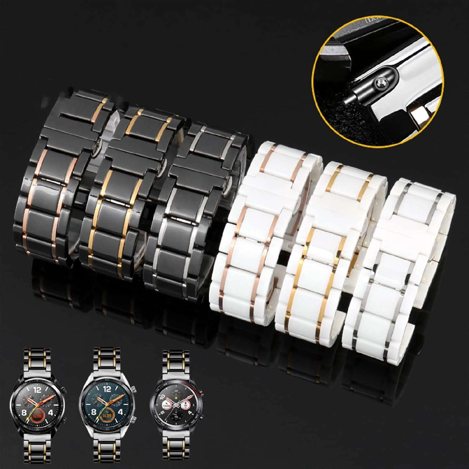 Dây đồng hồ gốm sứ đan xen hợp kim sáng bóng size 22mm
