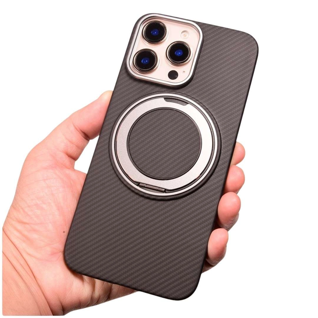 Ốp lưng Carbon cho iPhone 16 Pro Max (có chân chống đứng nghiêng và có thể xoay tròn 360)
