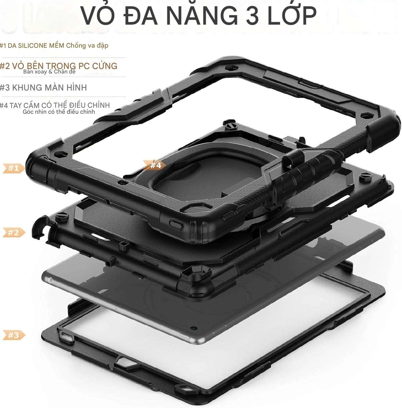 Ốp lưng chống sốc iPad 10.2 2019/ iPad 10.2 2020/ iPad 10.2 2021 (3 lớp bảo vệ siêu bền, tay cầm xoay 360 độ)