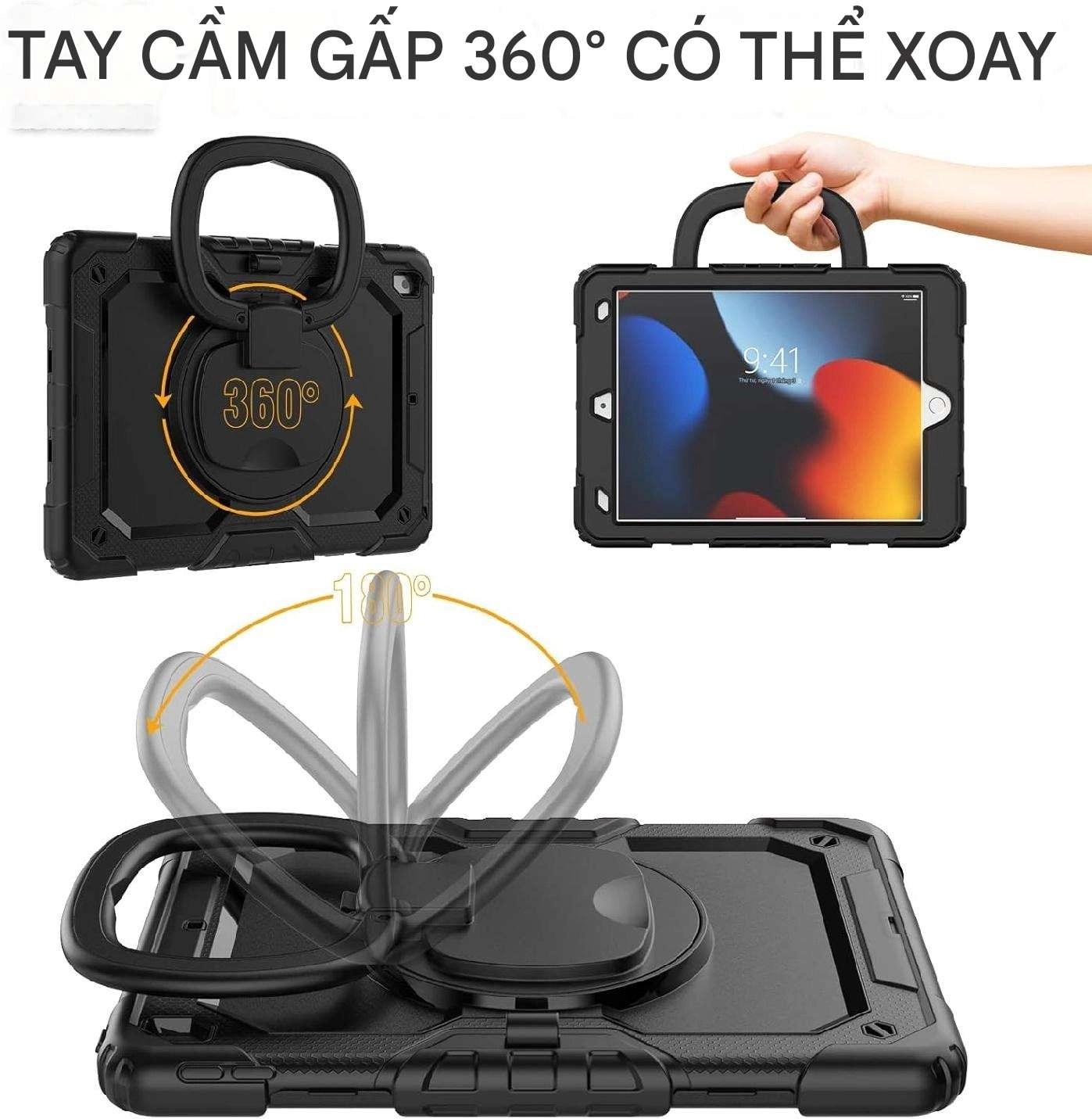 Ốp lưng chống sốc iPad 10.2 2019/ iPad 10.2 2020/ iPad 10.2 2021 (3 lớp bảo vệ siêu bền, tay cầm xoay 360 độ)