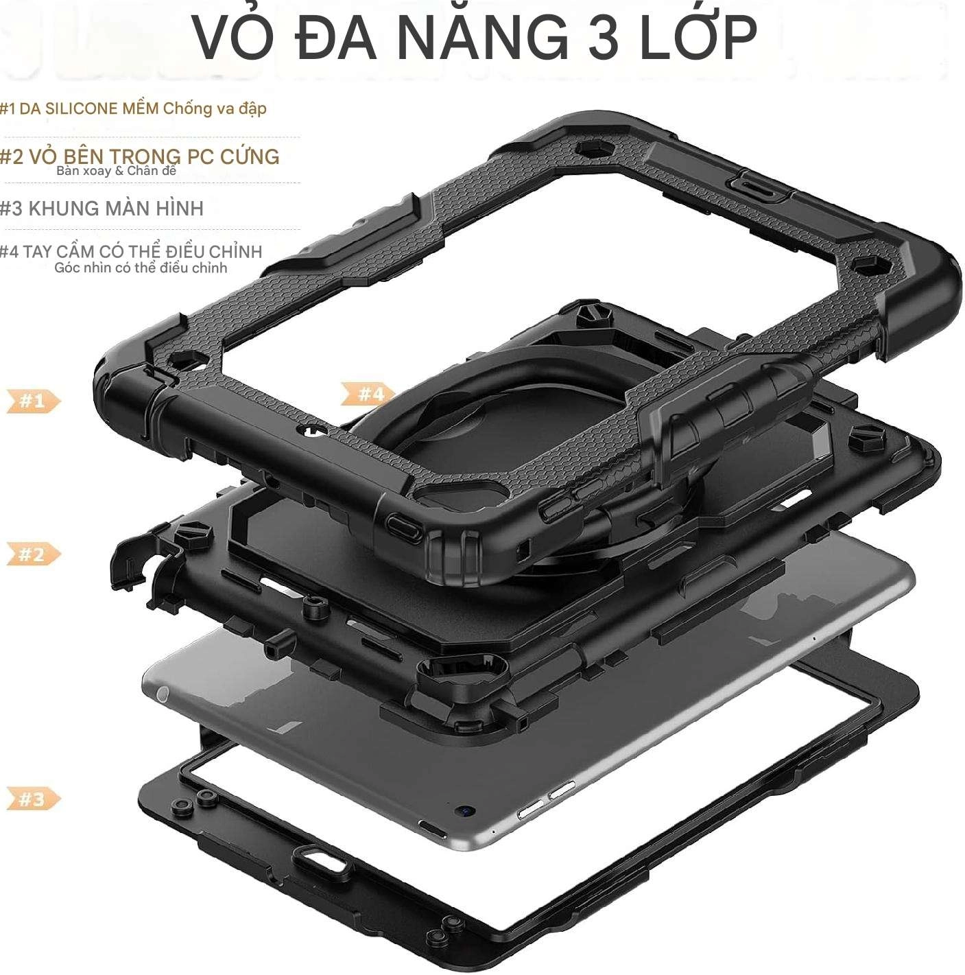 Ốp lưng chống sốc iPad Mini 4/ iPad Mini 5 (3 lớp bảo vệ siêu bền, tay cầm xoay 360 độ
