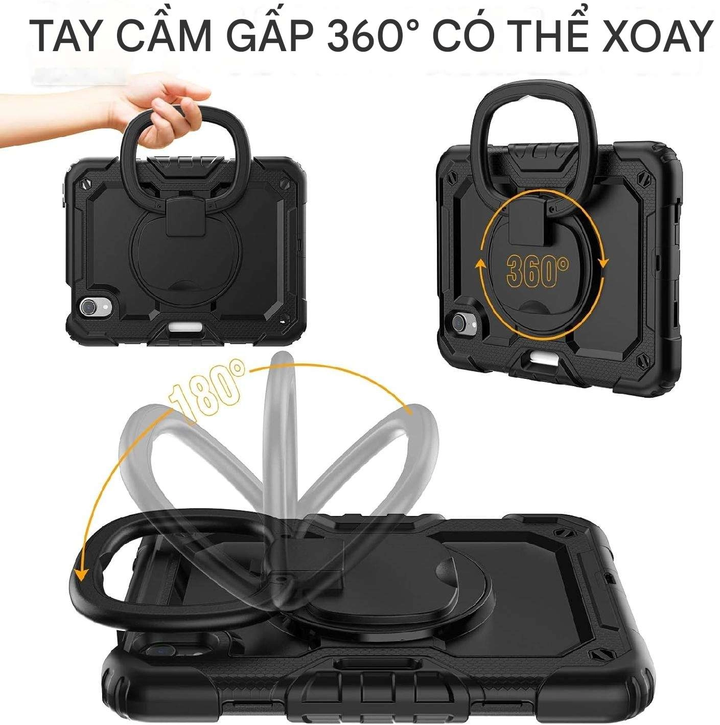 Ốp lưng chống sốc iPad Mini 6 (3 lớp bảo vệ siêu bền, tay cầm xoay 360 độ)