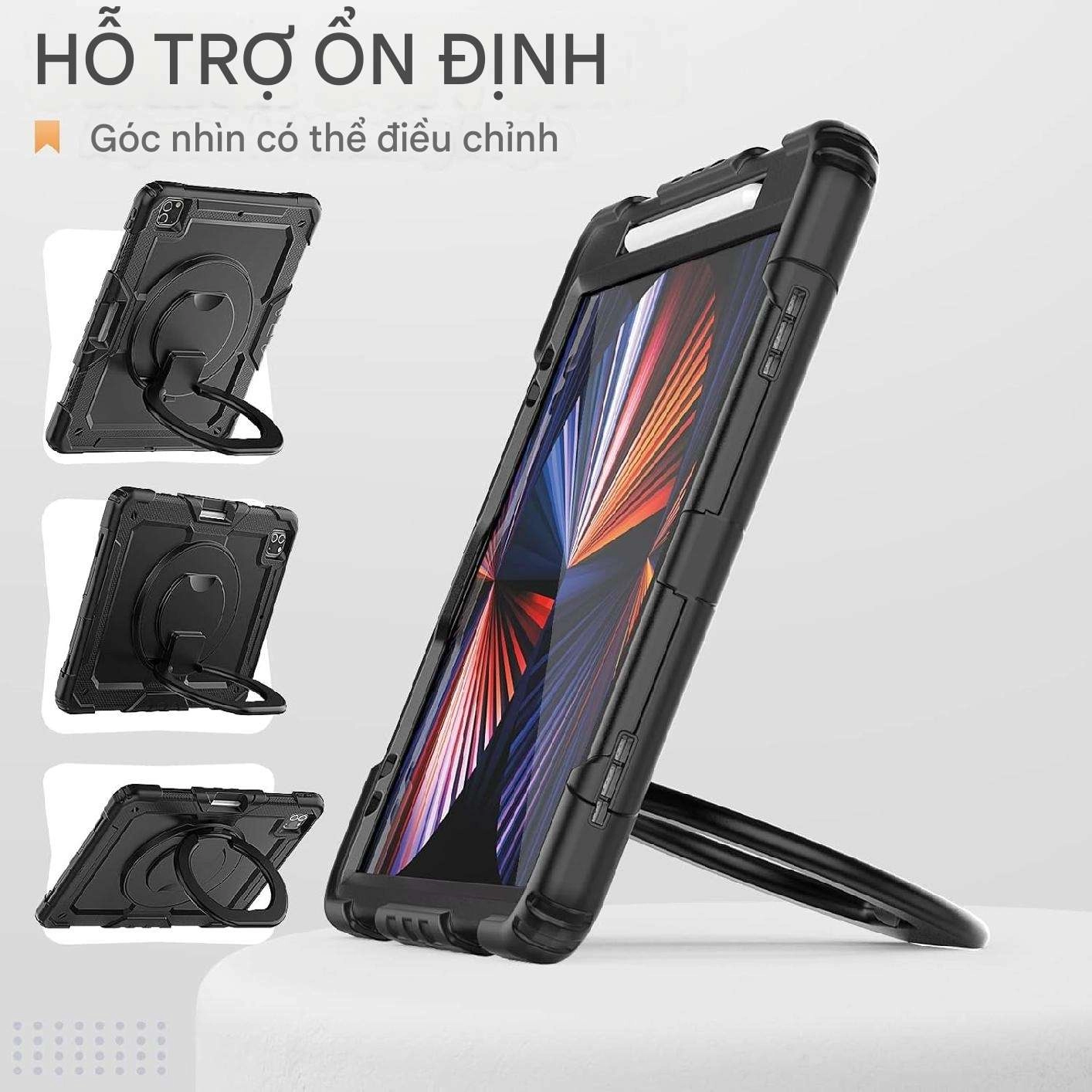 Ốp lưng chống sốc iPad Pro 12.9 2018/ 2020/ 2021/ 2022 (3 lớp bảo vệ siêu bền, tay cầm xoay 360 độ