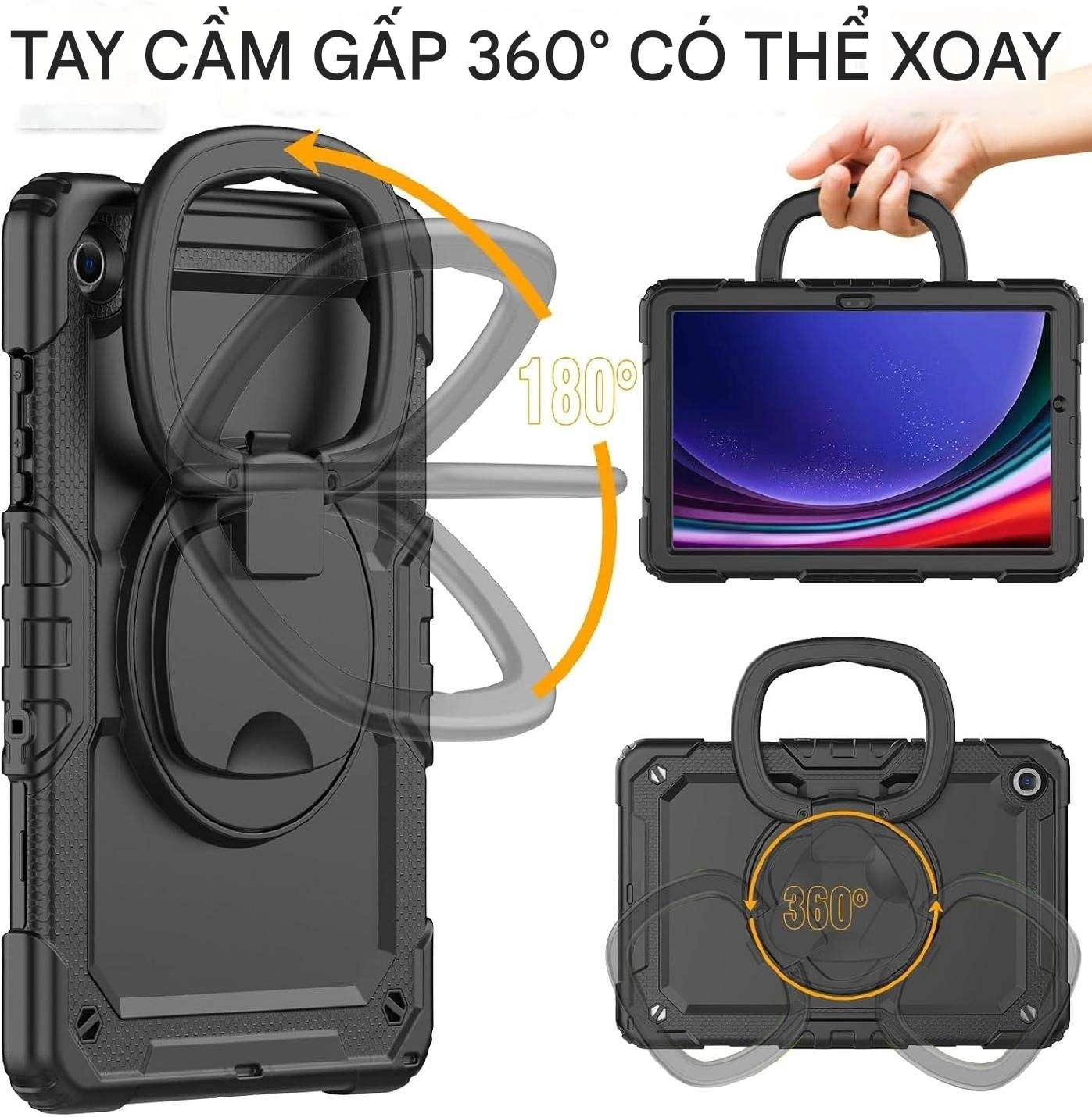 Ốp lưng chống sốc Samsung Tab A9 Plus 11inch SM-X210/SM-216/SM-X218 (3 lớp bảo vệ siêu bền, tay cầm xoay 360 độ