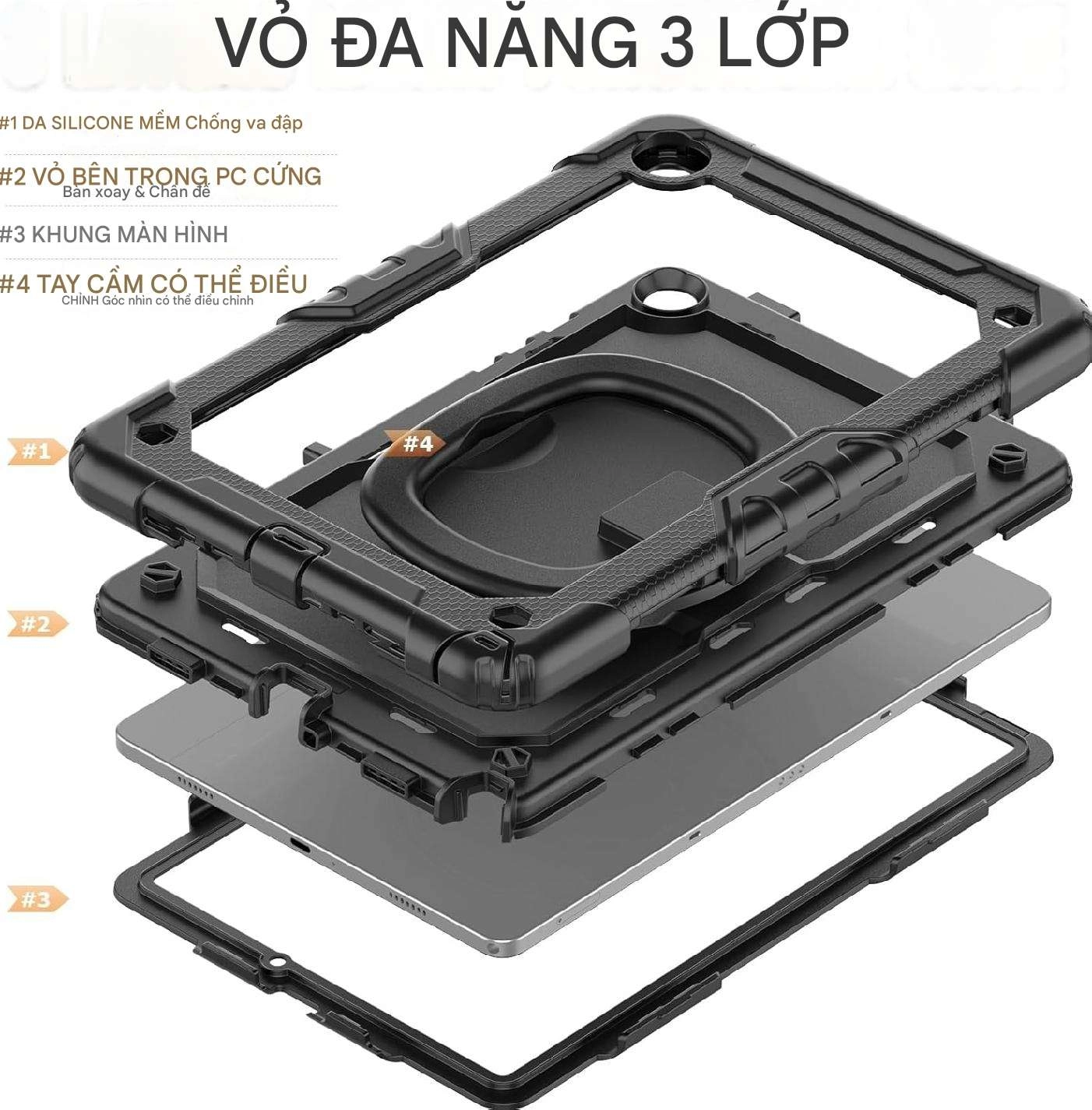 Ốp lưng chống sốc Samsung Tab A9 Plus 11inch SM-X210/SM-216/SM-X218 (3 lớp bảo vệ siêu bền, tay cầm xoay 360 độ