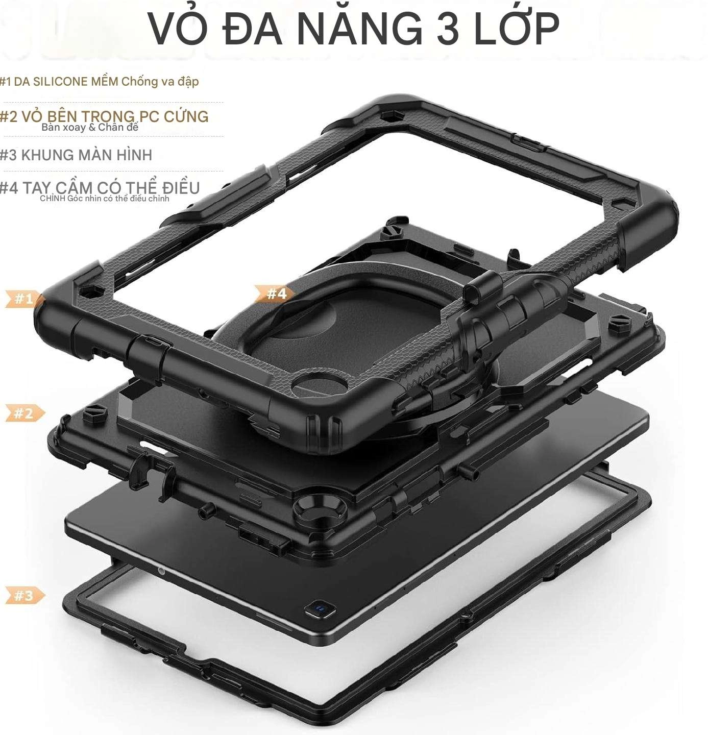 Ốp lưng chống sốc Samsung Tab S6 Lite 10.4 inch P610/P613/P615/P619 (3 lớp bảo vệ siêu bền, tay cầm xoay 360 độ)