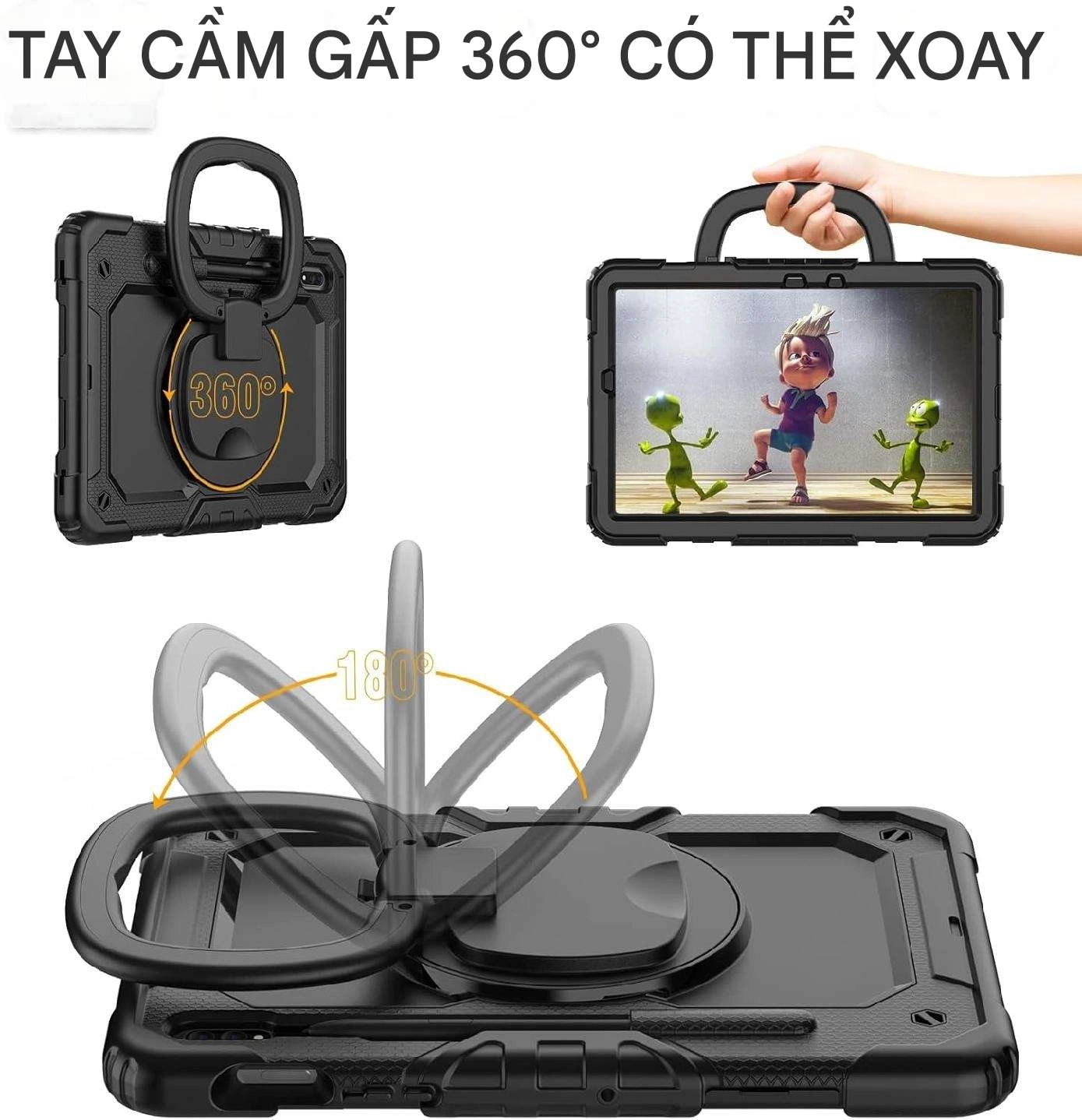 Ốp lưng chống sốc Samsung Tab S7/ Tab S8 11 inch (3 lớp bảo vệ siêu bền, tay cầm xoay 360 độ)