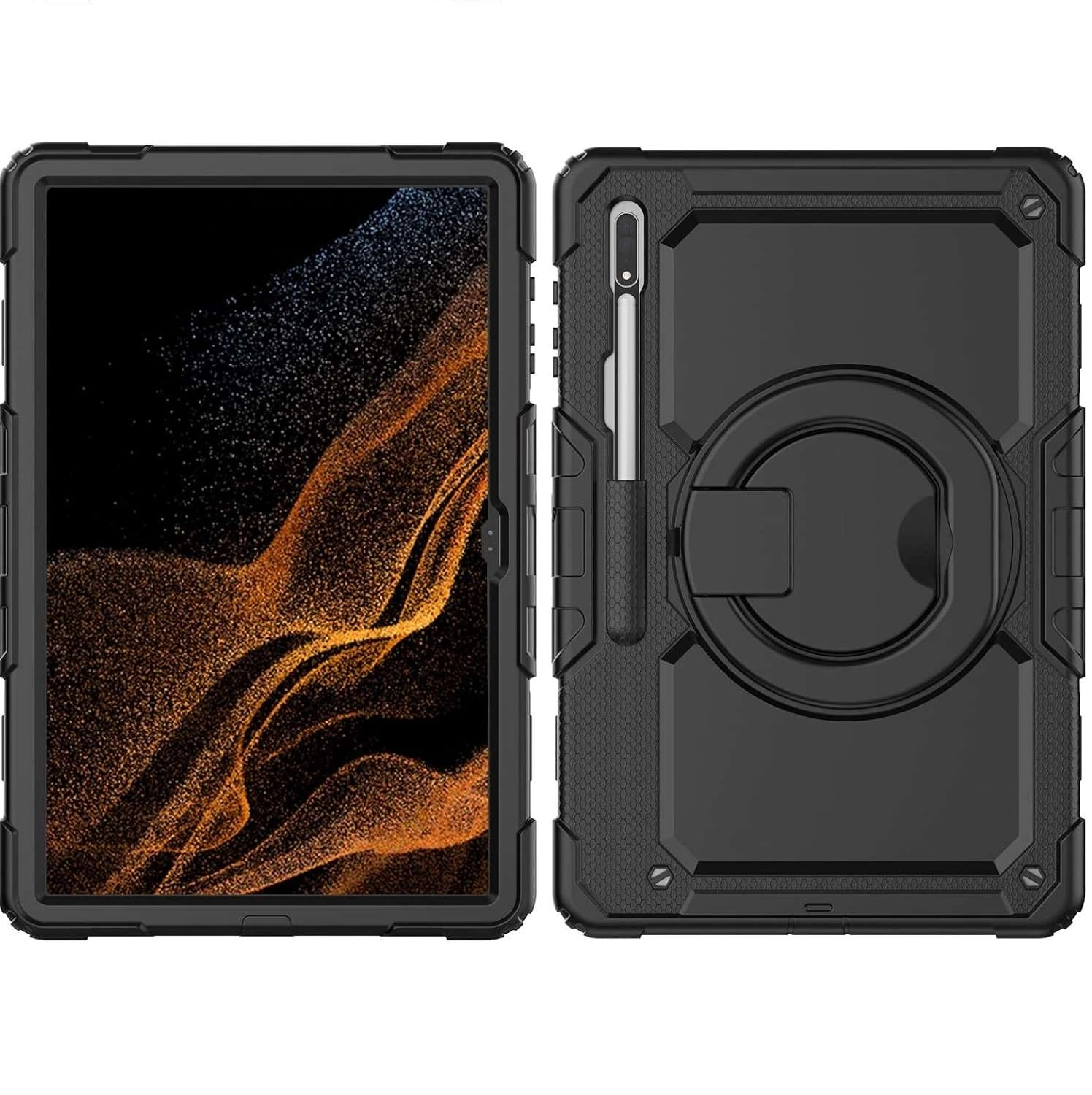 Ốp lưng chống sốc Samsung Tab S8 Ultra/ Tab S9 Ultra/ Tab S10 Ultra (3 lớp bảo vệ siêu bền, tay cầm xoay 360 độ