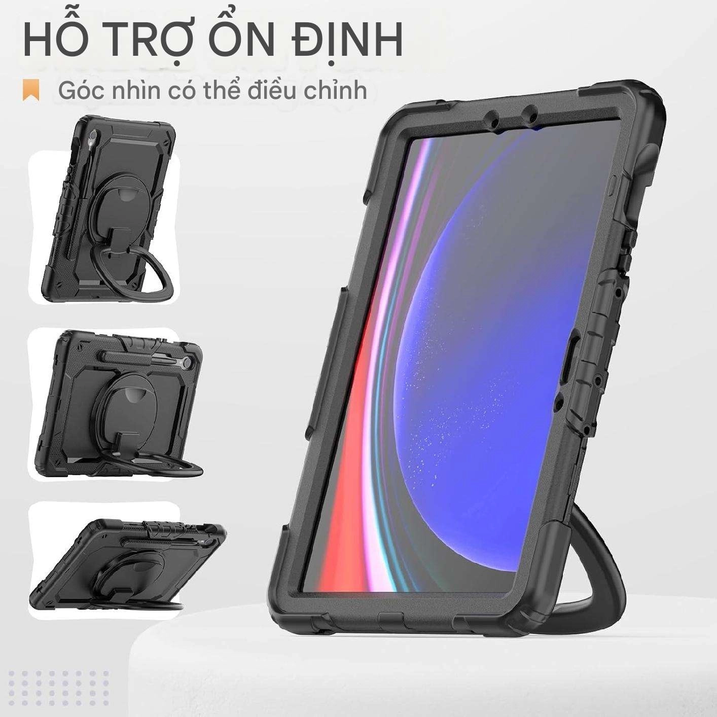 Ốp lưng chống sốc Samsung Tab S9/ Tab S9 FE (3 lớp bảo vệ siêu bền, tay cầm xoay 360 độ