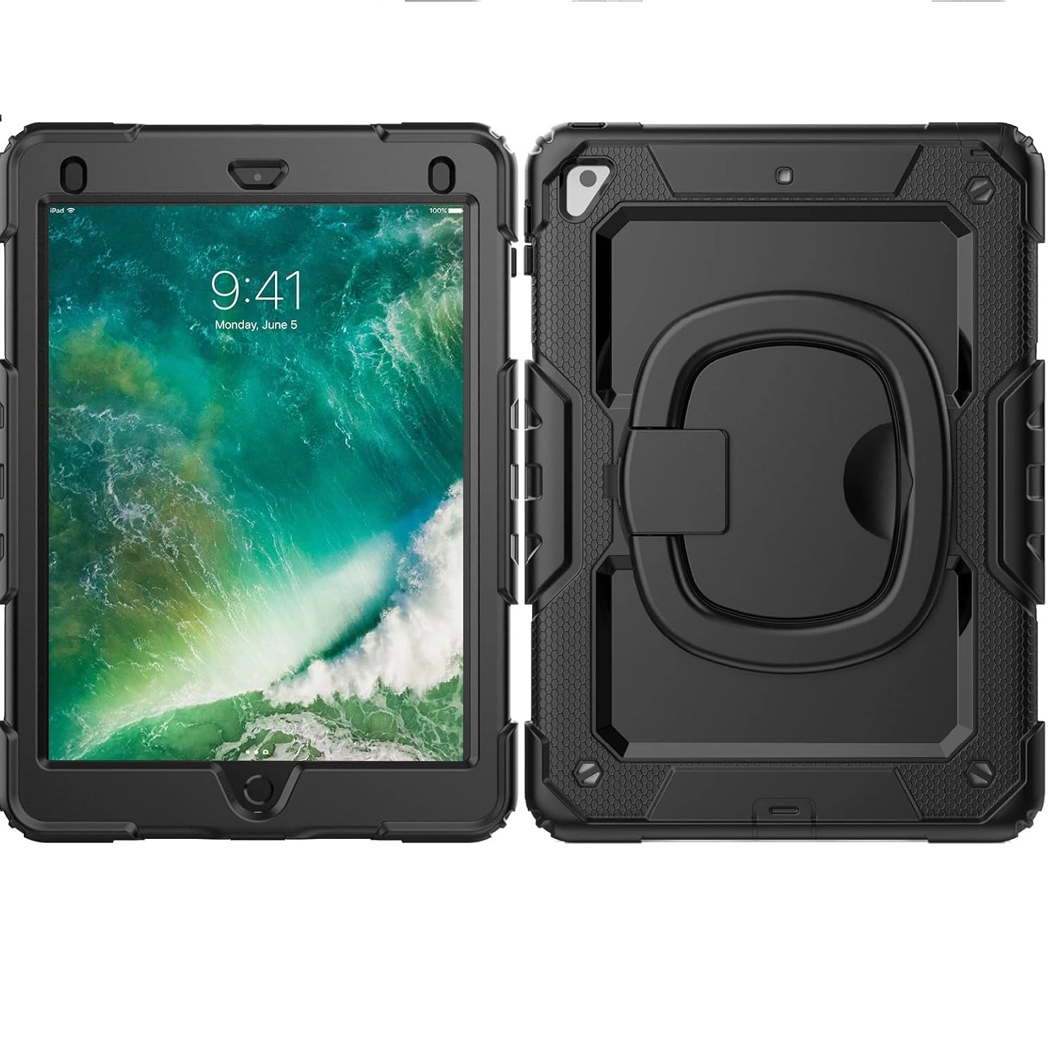 Ốp lưng chống sốc siêu bền cho iPad 9.7 2017, iPad 9.7 2018, iPad Pro 9.7, iPad Air 2 (3 lớp bảo vệ, tay cầm xoay 360 độ)