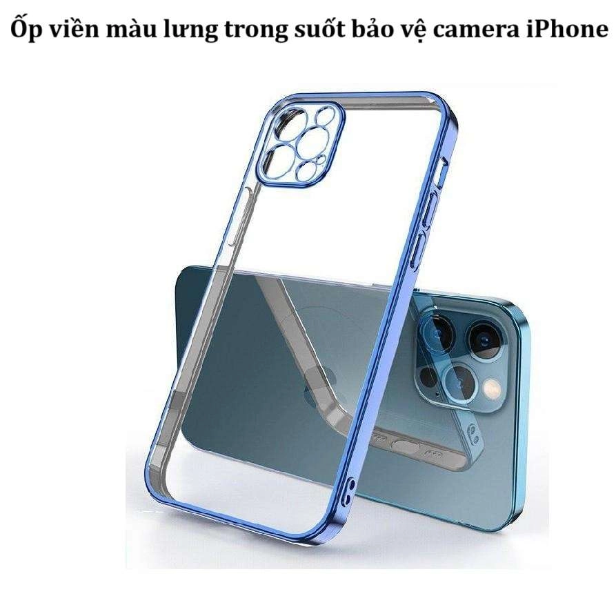 Ốp viền màu lưng trong suốt bảo vệ camera iPhone