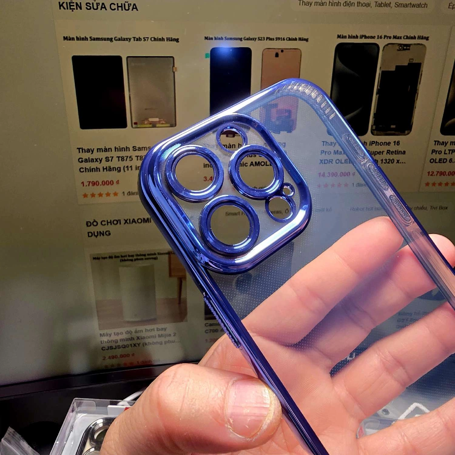 Ốp viền màu lưng trong suốt bảo vệ camera iPhone