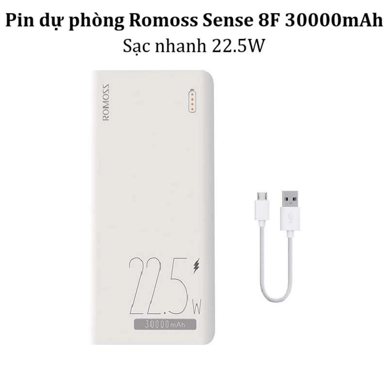 Pin dự phòng Romoss Sense 8F 30000mAh sạc nhanh PD 20W và QC 22.5W