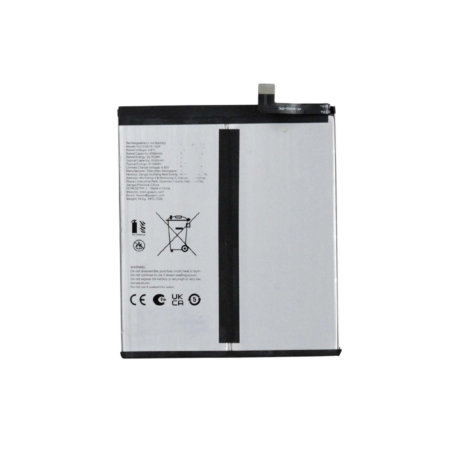 Pin PLC3152119-1S2P 3.87V 7020mAh 27.168Wh