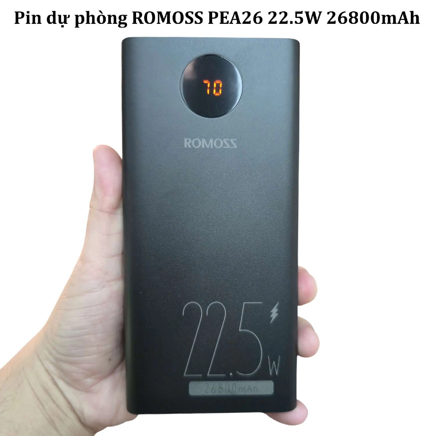 Pin sạc dự phòng ROMOSS PEA26 22.5W 26800mAh, có màn hình và 3 cổng ra