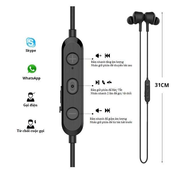 Tai nghe không dây Bluetooth Langsdom L17B, Tai nghe nhét tai thể thao, In-Ear, tai hít từ tính, có Mic