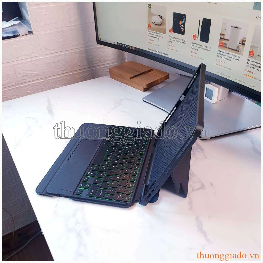 Bao da kèm bàn phím iPad Air 5 M1 11 inch 2021 , iPad Air 4 10.9 inch 2020 có touchpad, có đèn nền phím bấm, có ngăn để bút, hỗ trợ kết nối 3 thiết bị cùng lúc (mẫu 2023)